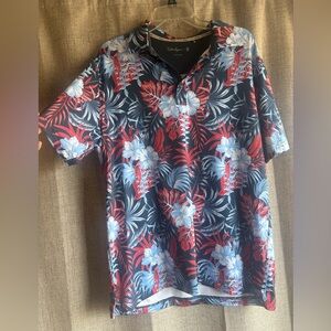 Walter Hagen Men's Hawaiian Golf Shirt - Red and Blue Floral